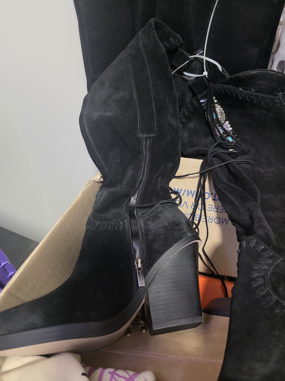 Jessica Simpson Lisabeth Knee-High Fringe Cowboy Boot Lisabeth Black